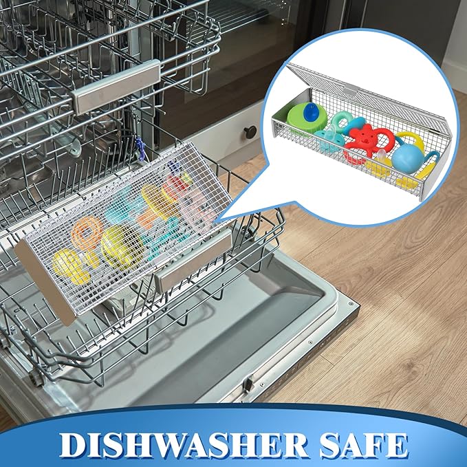 Dishwasher Basket for Small Items, 304 Stainless Steel Dishwasher Basket, Bottle Parts, Scoops, Forks, Chopsticks Cleaning (Silver)