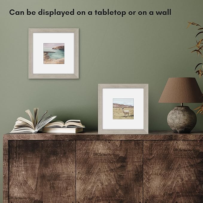 Americanflat 8x8 Picture Frame with Shatter-Resistant Glass - Use as 4x4 Frame with Mat or Display 8x8 Photo Without Mat - Signature Collection - Square Frames for Tabletop and Wall - Light Wood