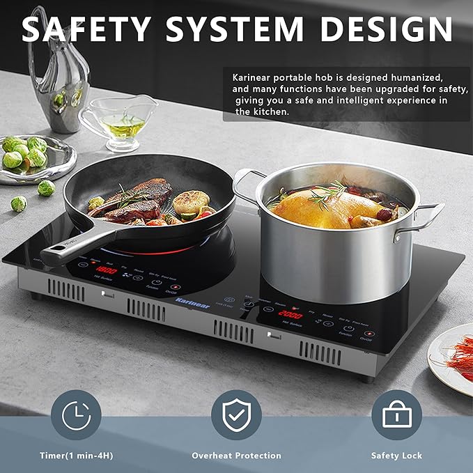 Karinear 2 Burners Electric Cooktop 24 Inch, 110v~120v Countertop and Built-in Elecric Stove Top, Portable Electric Radiant with Outlet Plug, Sensor Touch, Child Safety Lock, Timer(Blue)