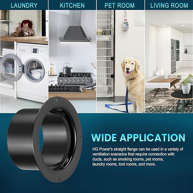 3 Inch Duct Connector, HG Power 75mm Plastic Straight Pipe Flange for 3" Ducting Pipes Hoses Heating Cooling HVAC Ventilation Use, Black