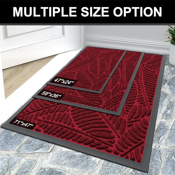 Colorxy Waterproof Doormat, Sturdy Natural Rubber Front Indoor Mat, Non Slip Low Profile Indoor Outdoor Door Mats, Stain and Fade Resistant Floor Mats, Easy Clean Patio Entry Mat, 47''x24'', Burgundy
