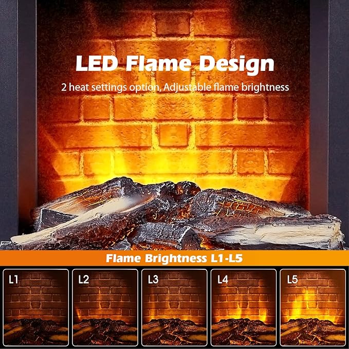 Freestanding Electric Fireplace Stove with Remote & Touch Control, 1500W Heater with Adjustable Timer & Thermostat 95°F, Realistic 3D Flame, 8-Hour Timer, Independent Flame,Overheat Protection