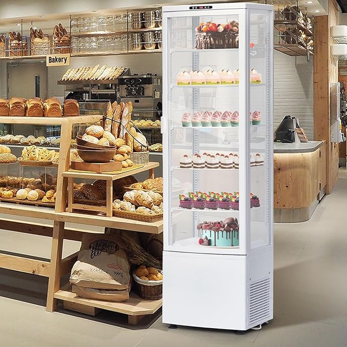 PeakPursuit Countertop Refrigerator 10.9 Cu.ft, 5-Tier Pastry Display Case with LED Lighting, Frost-Free, Sliding Door, Adjustable Shelves, Commercial Fridge for Bakery Cafe Restaurant, White