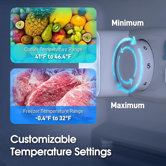 4.0 Cu.Ft Fridge with Bottom Freezer, Double Door Refrigerator with Drawer, 7 Level Temperatures, Adjustable Shelves for Bedroom, Dorm, Office, Apartment, Silver