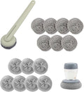 Stainless Steel Wool Brush Dish Scrubber with Handle Replacement Heads - Steel Scrubbing Scouring Pad Set of 16, Kitchen Cleaning Metal Dish Scrubber for Washing Dishes Grate Pot Pan Sink