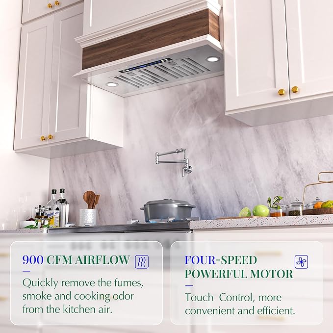 EKON NAB01-36 Range Hood Insert, 900CFM Built-in Range Hoods Ducted/Ductless with 4-Speed Soft Touch Panel Control/Dishwasher-safe Filters, Kitchen Hoods for Over Kitchen Stove