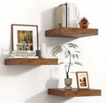 Square Floating Shelves for Wall 12"W x 12"D x 1.4"H, Engineered Wood Wall Shelves with Invisible Brackets for Living Room Bedroom Bathroom Office Kitchen Storage Decor, Rustic Brown Finish, Set of 3