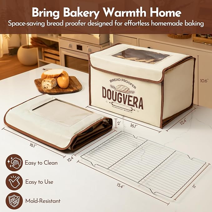 Bread Proofing Box 40 x 30 x 25cm Sourdough Box with Temperature Control, 7Ft Cord, Timer – 3 Heating Layer Sides Sourdough Baking Supplies for Beginners, Pros – US Standard Plug