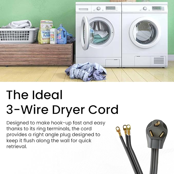 GoGreen Power GG-27106 6’ 3-Wire Dryer Cord, 30 Amps, 6 Ft