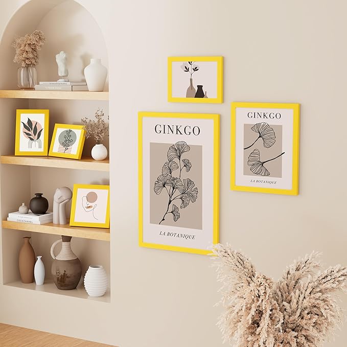 Vittanly 11x17 Picture Frame, Solid Wood Frame with Plexiglass, Includes 8x12 Mat, Wall Hanging for Photos, Home Decor, Yellow, 1 Pack