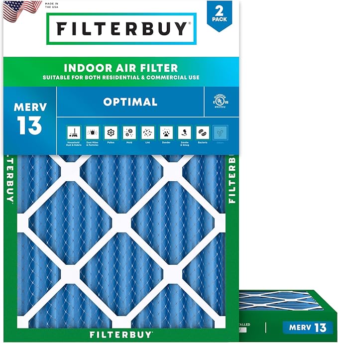 Filterbuy 10x17x2 Air Filter MERV 13 Optimal Smoke & Allergy Defense (2-Pack), Electrostatic Pleated Outer Filters for WEN 3410 (90243-027-2) Air Filtration System (Actual Size: 9.69 x 16.56 x 1.75)