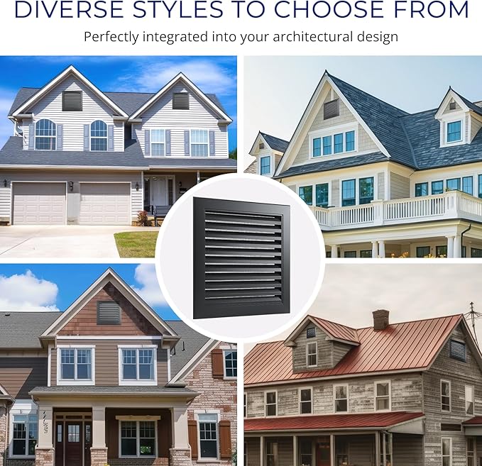 8" X 8" Gable Vent Aluminum Gable Vents for Houses Attic Vent Shed Vents Cover Exterior with Screen Mesh Alloy Wall Vent Ventilation for Home Garage Attic Ceiling - Vent Opening: 6" x 6" Black