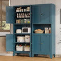 Metal Pantry Cabinet, Tall Kitchen Cabinet with 4 Doors & Adjustable Shelves,69" Blue Freestanding Storage Cabinets with Microwave Stand Cupboard for Living Room,Dining Room,Home
