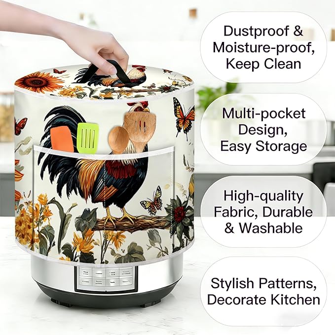 Air Fryer Dust Cover with Top Handle and Storage Bag, Compatible with Rice Cookers, Pressure Cookers, Slow Cookers and Air Fryers, Available in 3-Quart, 6-Quart and 8-Quart Sizes.