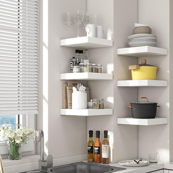 Square Floating Shelves for Wall 12"W x 12"D x 1.4"H, Small Engineered Wood Wall Shelves with Invisible Brackets for Living Room Bedroom Bathroom Office Kitchen Storage Decor, White Finish, Set of 3