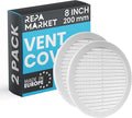 Repa Market 8 Inch (Opening) White Round Air Vent Cover - Pack of 2 Plastic Fresh Air Intake Vent - AC Cover with Nylon Mesh Screen - Wall, Ceiling HVAC Return Air Register - Modern Soffit Vents