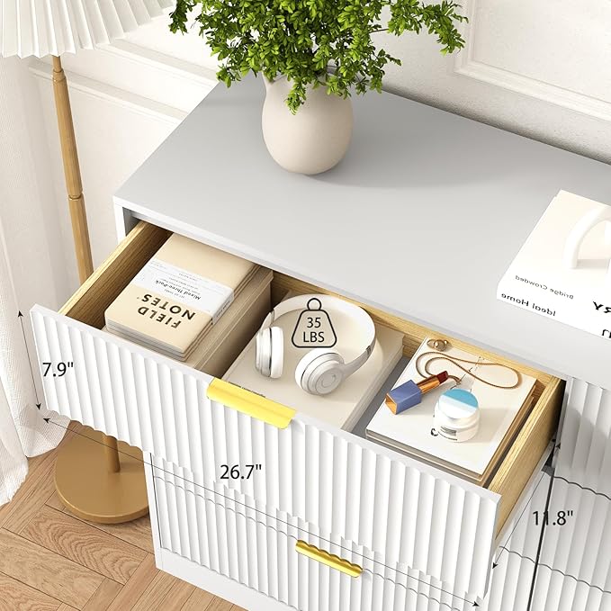 8 Drawer Dresser for Bedroom, Modern Fluted Double Dresser, 55" Wide Chest of Dressers, Wooden Beside Table for Closet, Living Room and Entryway, White