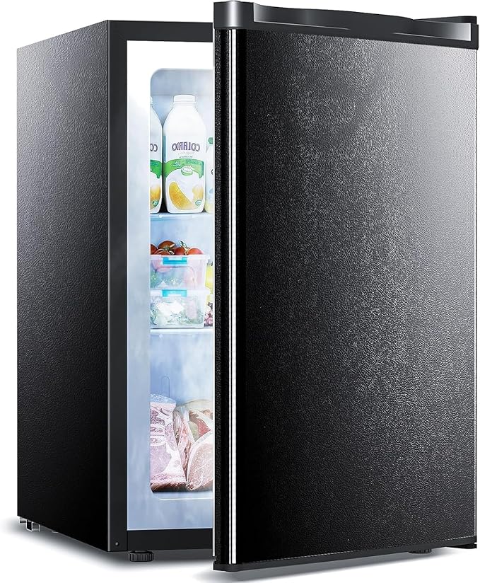 3.0 Cu.ft Small Freezer, Mini Upright Freezer with Adjustable Thermostat, Removable Shelves, Reversible Single Door, for Bedroom/Home/Dorms/Apartment, Sanded Black
