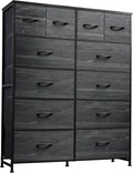 WLIVE Tall Dresser for Bedroom with 12 Drawers, Dressers & Chests of Drawers, Fabric Dresser for Closet, Living Room, Storage Dressers with Storage Drawers, Wood Top, Charcoal Black Wood Grain Print