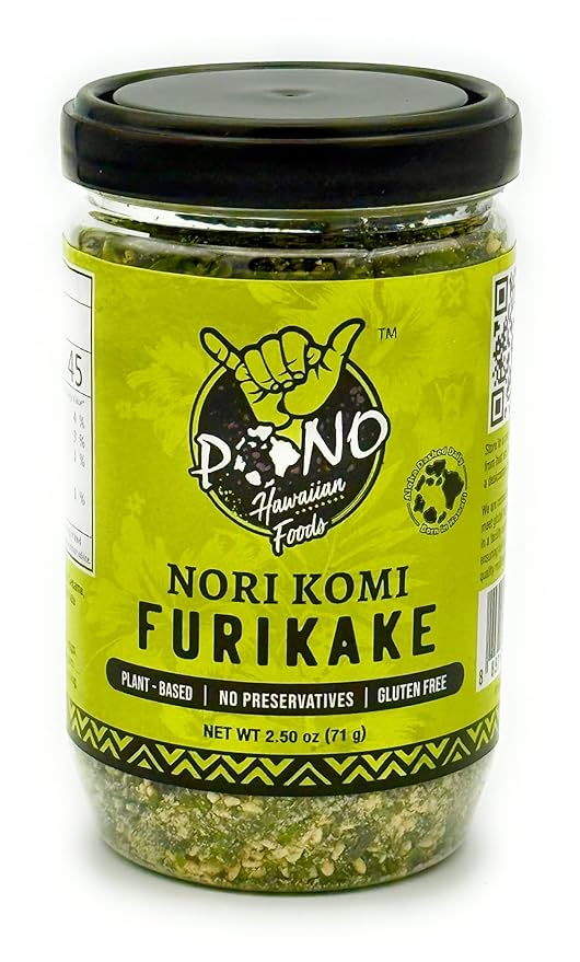 Pono Hawaiian Nori Komi Furikake Rice Seasoning Premium Ingredients - Gluten-Free and Non-GMO - Multi-Purpose Rice Topping – Free from Preservatives and Artificial Colors – Japanese Condiment - 2.5 oz