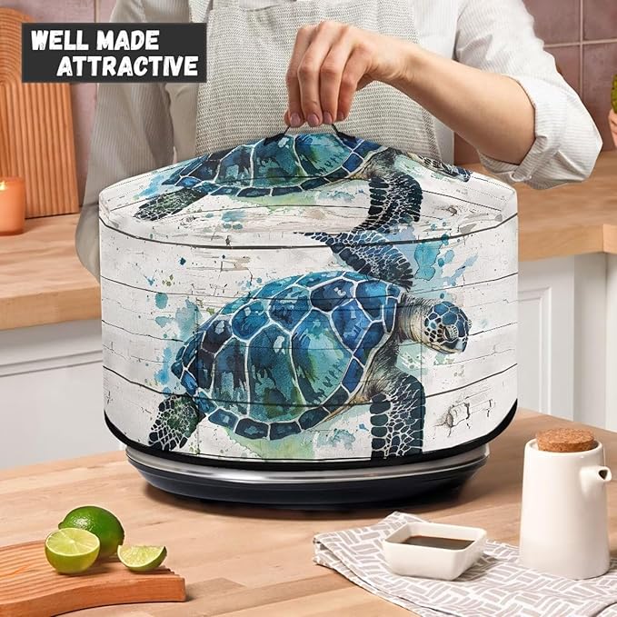 Watercolor Sea Turtle Print Slow Cooker Cover with Side Pocket and Handle Washable Air Fryer Cover for Dust Protection and Easy to Clean Fit 6/7/8 Quart Electric Slow Cover