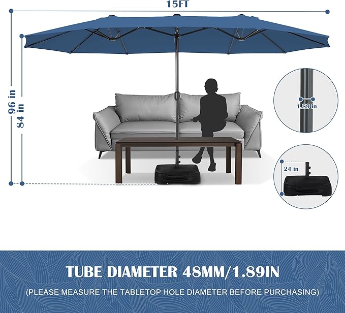 Sundale Outdoor 15ft Large Patio Umbrella with Base Included and Umbrella Cover, Outdoor Double-Sided Umbrella