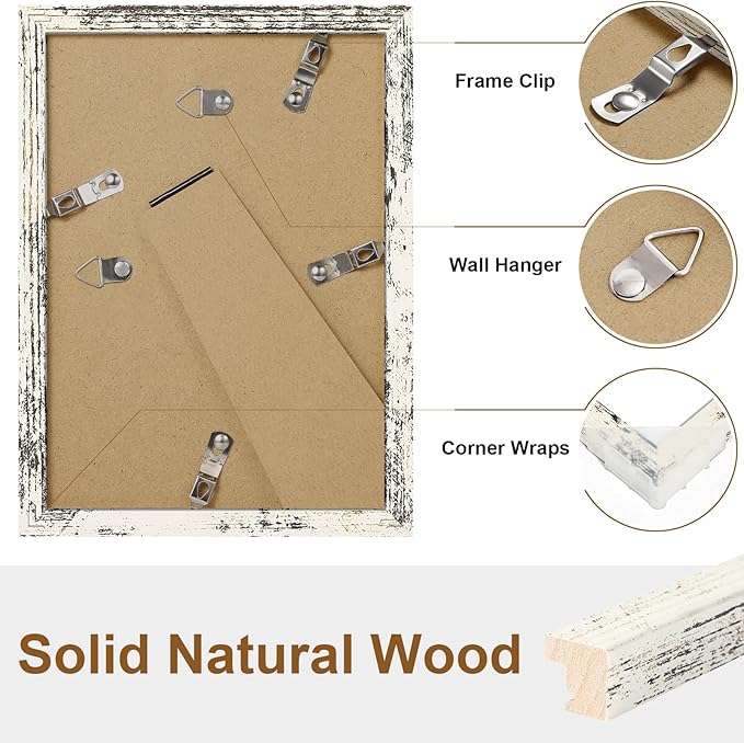 Vittanly 5x7 Picture Frame, Solid Wood Frame with Plexiglass, Includes 4x6 Mat, Wall Hanging or Tabletop for Home Decor, Distressed White, 1 Pack