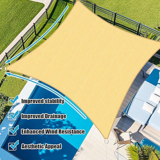 Amagenix Sun Shade Sail 14'X20'Curved Edge Outdoor Shade Canopy Sand Breathable 95% UV Block Shade Cloth for Patio Garden Backyard (We Make Custom Size)