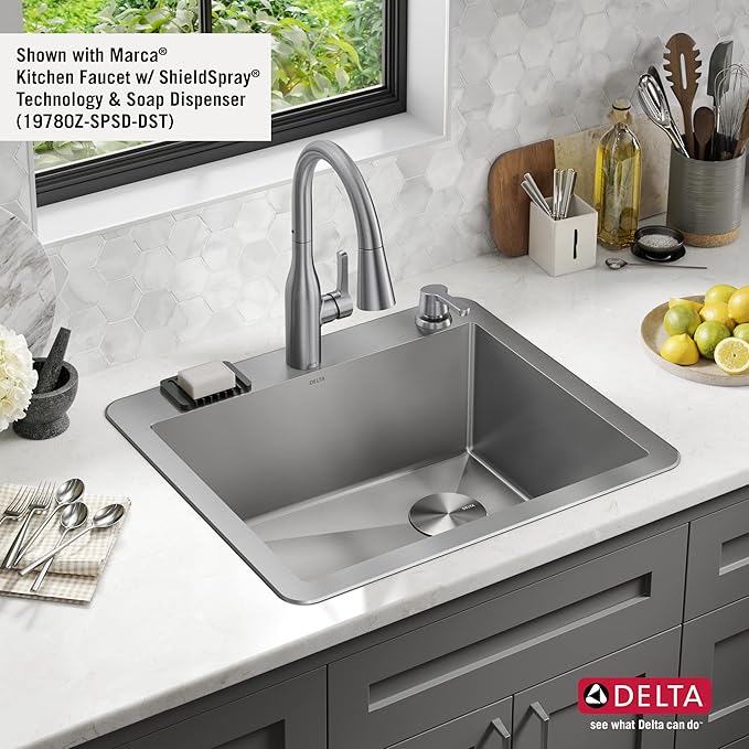 DELTA FAUCET Delta Marca 25 Inch Drop-In Undermount Stainless Steel Single Bowl Kitchen Sink with Accessories