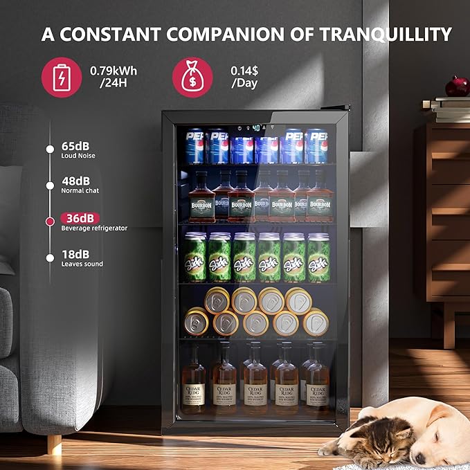 Beverage Refrigerator Cooler, 126 Can Mini Fridge with Glass Door for Wine, Soda Beer, Beverage Cooler for Home, Bar, Office with Adjustable Removable Shelves, Black