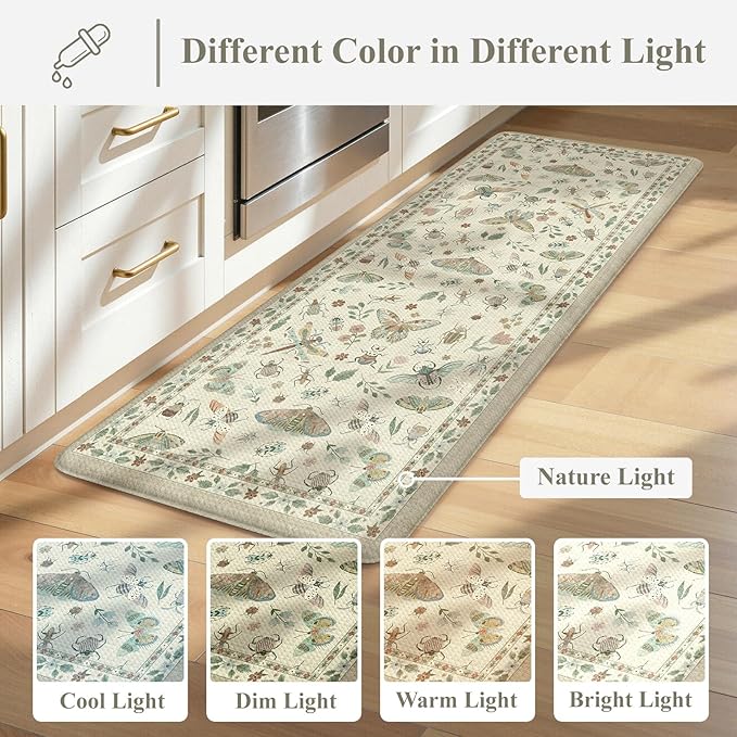 LEEVAN Anti Fatigue Mats for Kitchen Floor Non-Slip, Cushioned Kitchen Mats for Floor 20''x31'', Tan Memory Foam Kitchen Mat Set, Waterproof Ergonomic Standing Mat for Bar, Office,Desk, Laundry