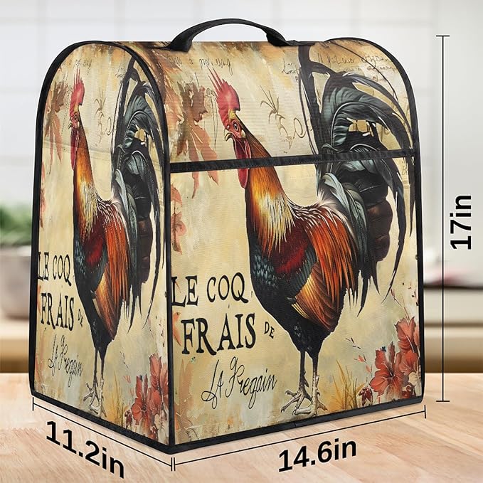 Kitchen Aid Mixer Cover Autumn Rooster Leaves Stand Mixer Cover Compatible with 6-8 Quarts Stand Mixers, Dust Covers with Zipper Pocket Foldable Washable Kitchen Aid Organizer Bag
