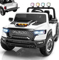 ENYOPRO 24V 2 Seater Ride on Car for Kids, Licensed RAM 1500 RHO Ride on Truck w/Remote Control, Toddlers Electric Car w/LED Lights, Bluetooth, Soft Start, 4-Wheel Suspension, Rear Cargo Bed (White)