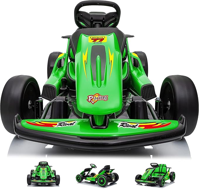 24V Electric Go Kart for Kids, Drift Kart with 400W Motors, EVA Tires, Max Speed 8.1 MPH, Music, Wireless, Electric Drifting Cart Outdoor Ride on Toy for Kids Ages 6+ (Green)