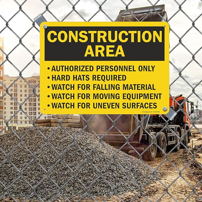 SmartSign "Construction Area - Authorized Personnel Only, Hard Hats Required" Sign | 10" x 14" Aluminum
