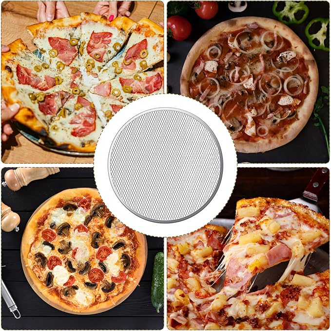 4 Pcs 12 Inch Round Pizza Screen, Aluminum Alloy Pizza Mesh for Oven, Food-Grade Baking Screen for Oven, Round Baking Tray for Home Kitchen BBQ