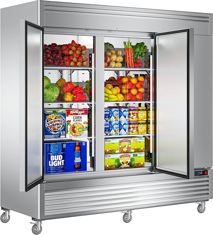 Coolake 82" Commercial Reach-In Refrigerator 3 Solid Doors, 72 Cu.ft Stainless Steel Fan Cooling Upright Fridge 12 Adjustable Shelves, Commercial Fridge for Restaurant Kitchen Cafe Grocery Store