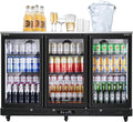 BODEGACOOLER Commercial Bar Cooler With 3 Glass Doors,12 Cu.Ft Counter Height Back Beverage Refrigerator,Display Bar Fridge with LED Lighting,Beverage Cooler for Beer Stainless Steel Top,With Casters