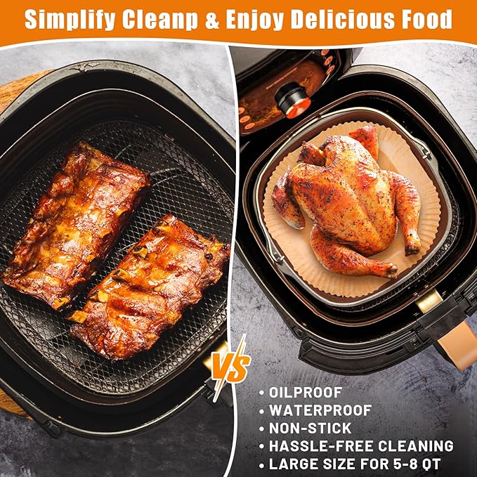 Air Fryer Liners Disposable, 100PCS Non-stick Disposable Airfryer Liners, 9 Inch Unbleached Parchment Paper, Round Air Fryer Paper Liners for 5-8QT Air Fryer, Baking, Roasting Microwave
