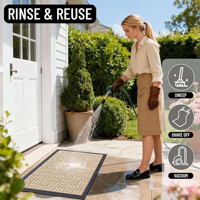 OLANLY Front Door Mat Outside Entrance 35x23, Absorbent, Heavy Duty Sturdy Natural Rubber Doormat Indoor Outdoor, Non-Slip, Stain and Fade Resistant, Low Profile Floor Mat for Entryway, Latte White