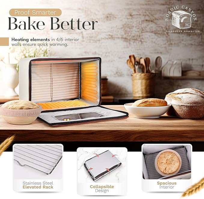 Bread Proofing Box – Sourdough Proofer with Temperature Control 68–120°F & 24-Hour Timer, Foldable Countertop Bread Proofer for Dough Fermentation (Beige)