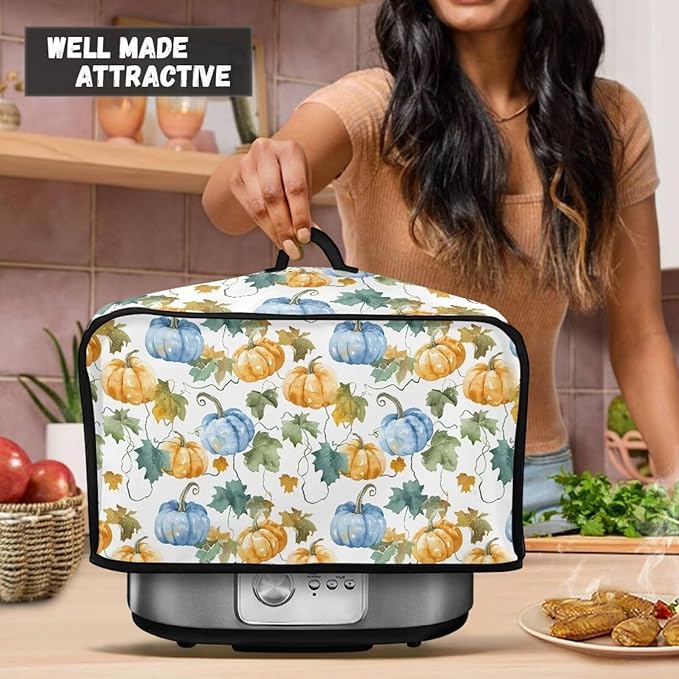 Pumpkin 6-8 Qt Slow Cooker Dust Cover for Fall Slow Cooker Cover Comfortable Dust Covers for Appliances with Handle and Pocket Gifts for Parents Friends Mother Holiday Decor