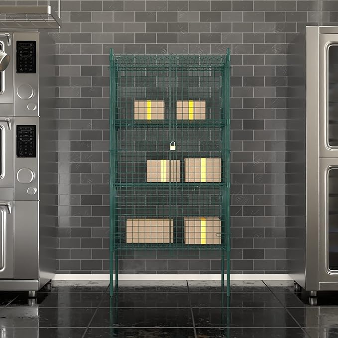Commercial Grade NSF Listed Metal Wire Mesh Storage Green Epoxy Security Cage Kit 24" x 36" x 74", Perfect for Warehouse, Walk-In Refrigerator, Freezer, Grocery Store, Restaurant