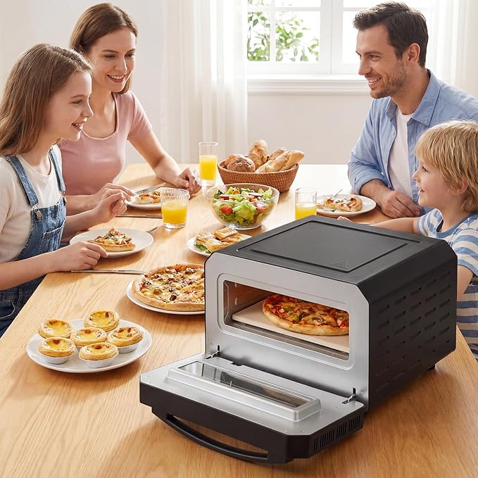 COSTWAY 1700W Electric Pizza Oven Indoor, 6 Presets & 2-Min Rapid Baking Heats up to 750℉, Countertop Pizza Oven for 12” Pizzas with Pizza Stone & Cutter Wheel for Home Kitchen