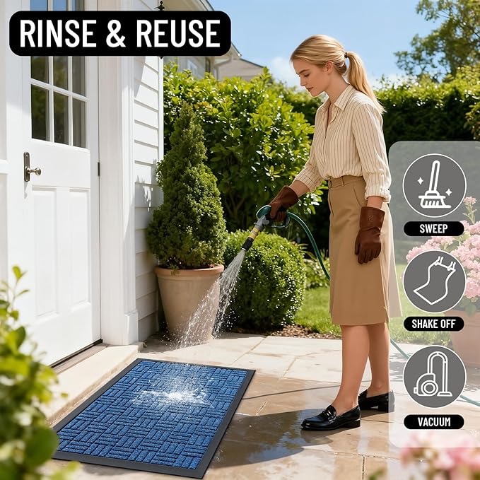 OLANLY Front Door Mat Outside Entrance 47x17, Absorbent, Heavy Duty Sturdy Natural Rubber Doormat Indoor Outdoor, Non-Slip, Stain and Fade Resistant, Low Profile Floor Mat for Entryway, Ocean Blue