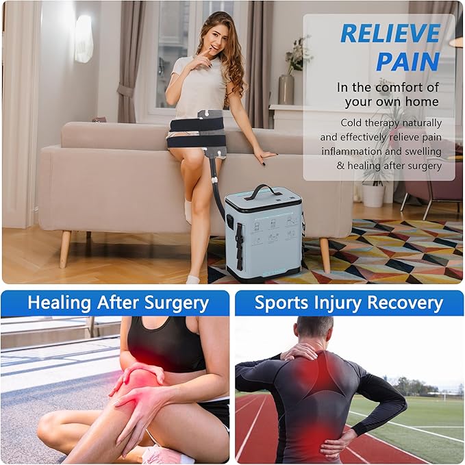 Cold Therapy Machine with Programmable Timer, Portable Ice Machine for Hip After Surgery, Hip Replacement Recovery System, Cryotherapy Pain Relief with Compression Pad
