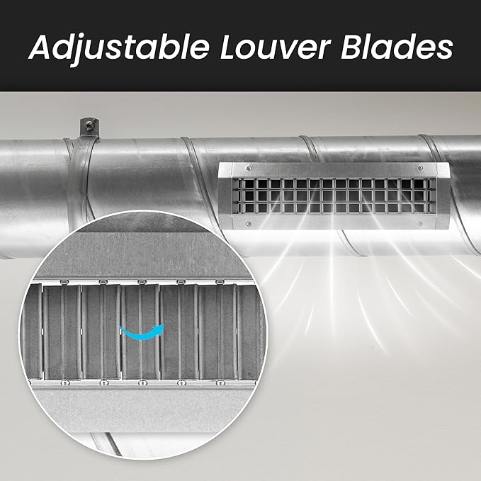 Repa Market 25" x 3" Inch Air Grille for Round Spiral Ducts - Adjustable Double Louvre Blade - Galvanized Ventilation Cover - Side Fit Round Surface Canal Ducting from 7" to 15.75" Inches