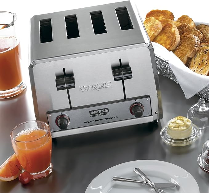 Waring Commercial WCT805 Heavy Duty Stainless Steel Standard Toaster with 4 Slots, 12-Amp