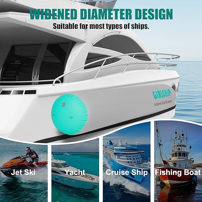 10'×18"/24" Inflatable Boat Bumpers, Large Boat Fenders for Docking, Boat Bumpers for Docking with Mooring Ropes, Heavy Duty Dock Bumper for Yacht or Fishing Boat