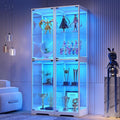Glass Display Cabinet with Doors, 65" Tall 4-Tier Curio Display Case with 3 Color Lights and Human Body Sensor, Bookcase for Collectibles, White